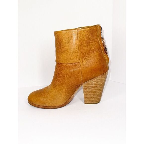 Rag & Bone Newbury Ankle Boots Leather Bootie Block Heel Tan Chunky 37.5/7.5 - Picture 10 of 12
